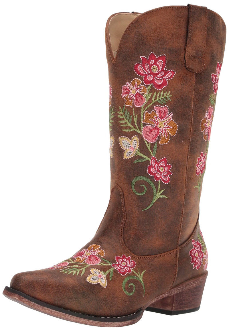 Roper Womens Riley Floral Boot, Tan, 10 - Image 1